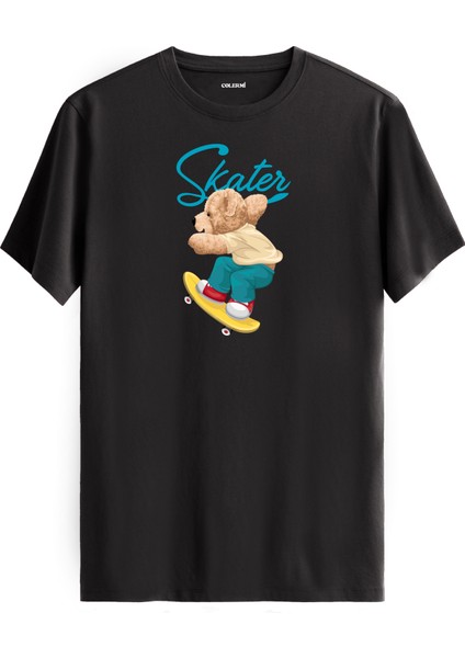 Kaykaycı Ayı Baskılı Tişört - %100 Pamuk Skater Tasarım T-Shirt
