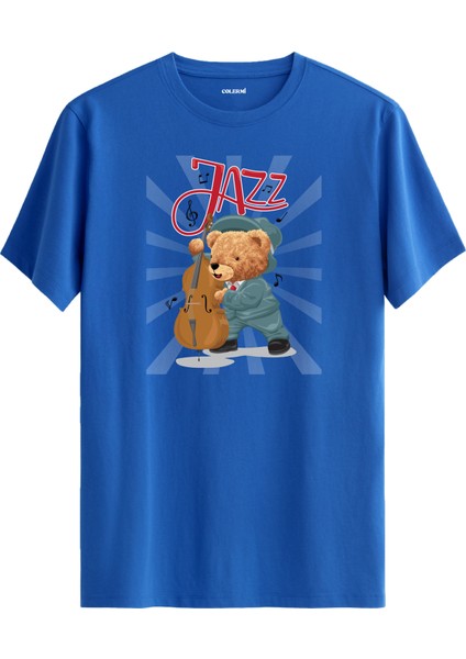 Cazcı Ayıcık Jazz Kontrbas Baskılı Tişört - %100 Pamuk Tasarım T-Shirt