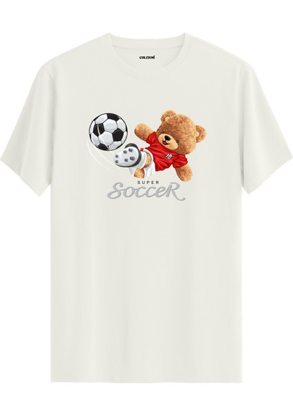 Futbolcu Ayıcık Soccer Baskılı Tişört - %100 Pamuk Tasarım T-Shirt