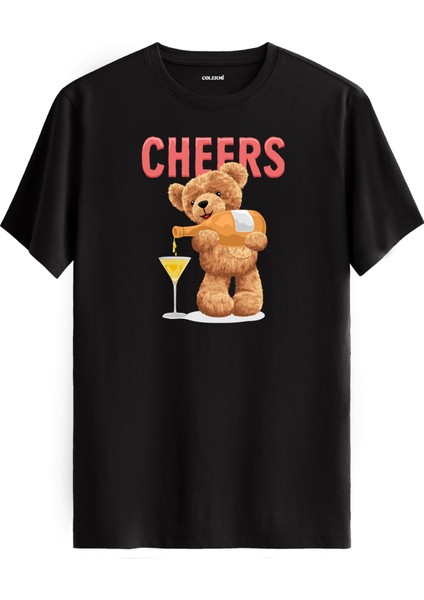 Cheers Ayıcık Baskılı Tişört - %100 Pamuk Tasarım T-Shirt
