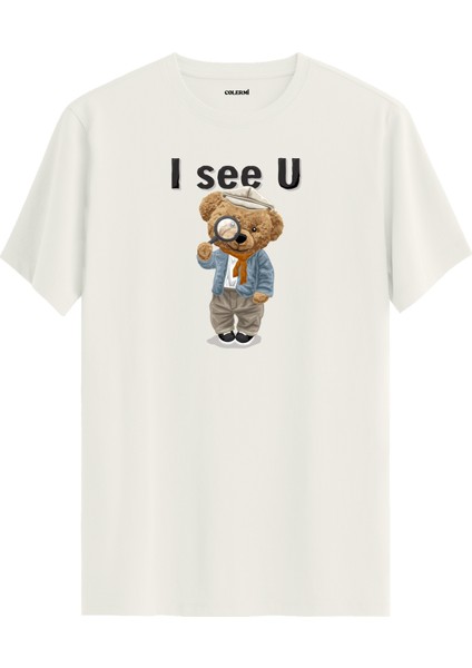 I See U Ayıcık Baskılı Tişört - %100 Pamuk Premium Kumaş Ayıcık Tasarım T-Shirt