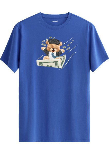 Para Kayığı Ayıcık Baskılı Tişört - %100 Pamuk Premium Kumaş Eğlenceli Ayıcık Tasarım T-Shirt