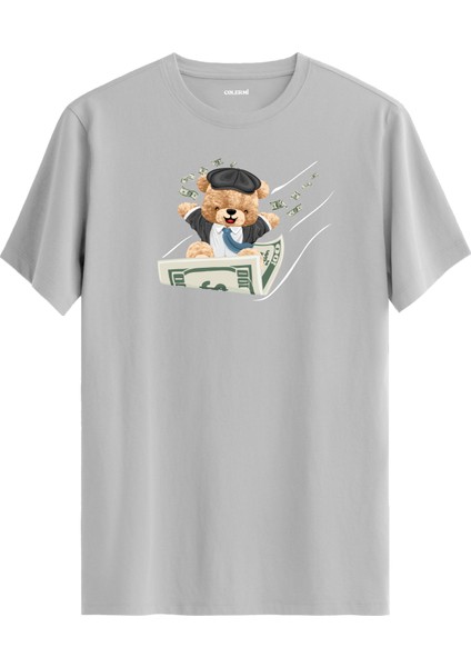 Para Kayığı Ayıcık Baskılı Tişört - %100 Pamuk Premium Kumaş Eğlenceli Ayıcık Tasarım T-Shirt