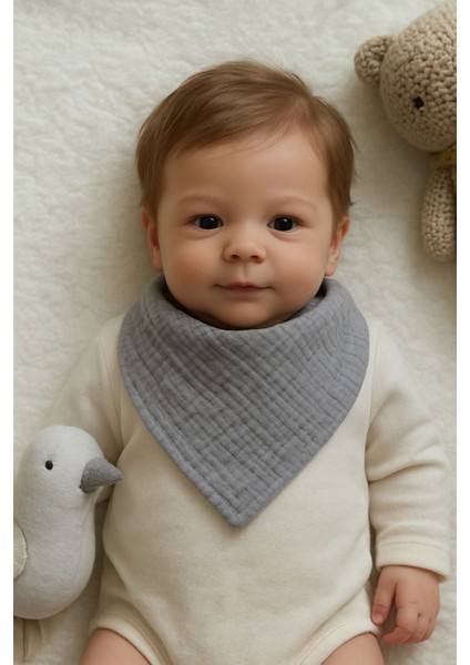 Paket Içi 4 Adet Pamuk Çift Katlı Çıt Çıtlı Bebek Fuları Önlük Salya Önlük