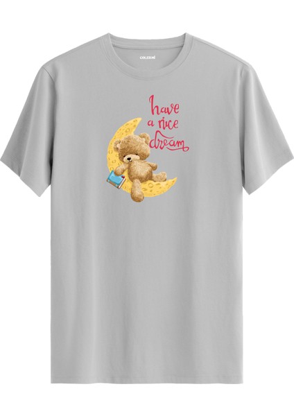 Ayda Uyuyan Ayıcık Baskılı Tişört - Have A Nice Dream Tasarım T-Shirt