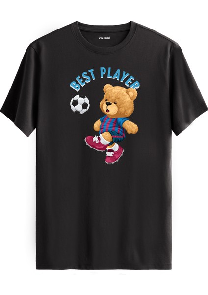 Futbolcu Ayıcık Best Player Baskılı Tişört - %100 Pamuk Tasarım T-Shirt