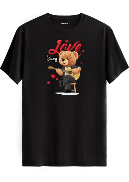 Love Song Gitar Çalan Ayıcık Baskılı Tişört - %100 Pamuk Tasarım T-Shirt