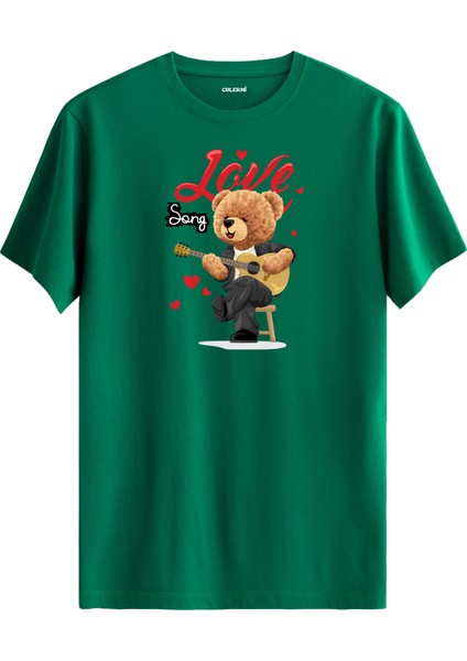 Love Song Gitar Çalan Ayıcık Baskılı Tişört - %100 Pamuk Tasarım T-Shirt