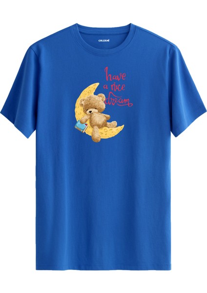 Ayda Uyuyan Ayıcık Baskılı Tişört - Have A Nice Dream Tasarım T-Shirt