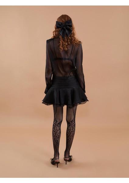 Organze Gömlek Detay Volanlı Mini Elbise Siyah indirimleri