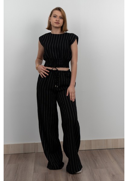 Beli Gipeli Çizgili Üst ve Cepli Pantolon Takım 1247 fiyatları