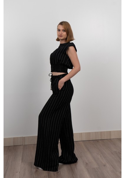 Beli Gipeli Çizgili Üst ve Cepli Pantolon Takım 1247 modelleri