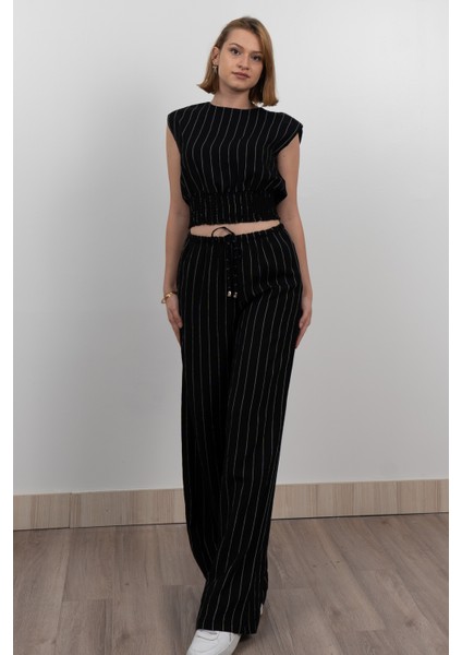 Beli Gipeli Çizgili Üst ve Cepli Pantolon Takım 1247 fırsatları