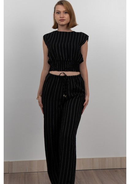 Beli Gipeli Çizgili Üst ve Cepli Pantolon Takım 1247 indirimleri
