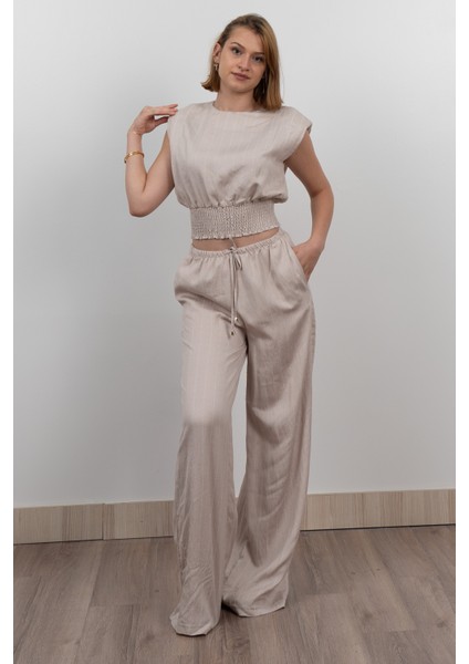 Beli Gipeli Çizgili Üst ve Cepli Pantolon Takım 1247 fiyatları