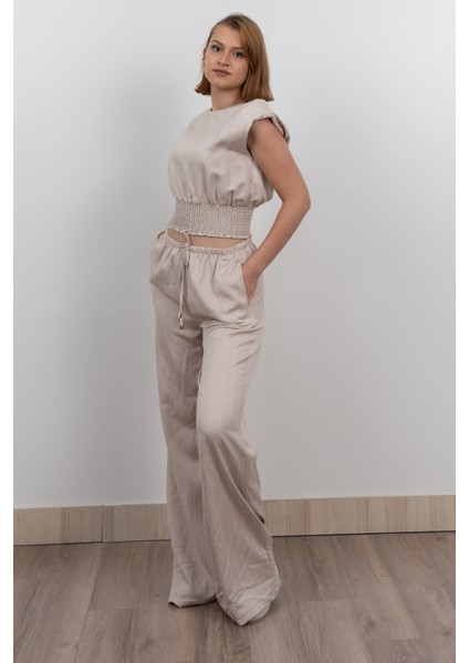 Beli Gipeli Çizgili Üst ve Cepli Pantolon Takım 1247 modelleri