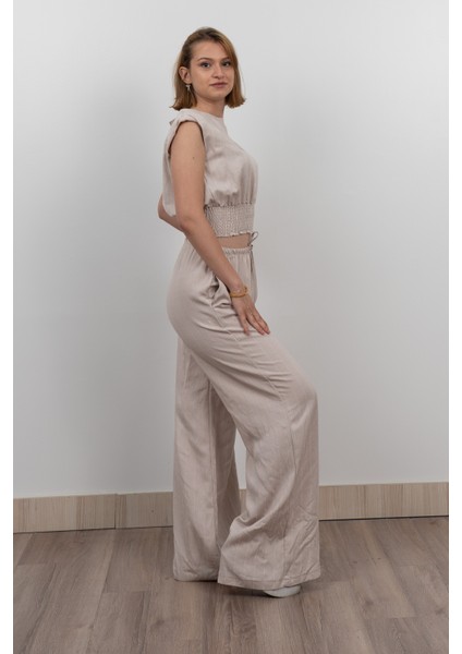 Beli Gipeli Çizgili Üst ve Cepli Pantolon Takım 1247 indirimleri