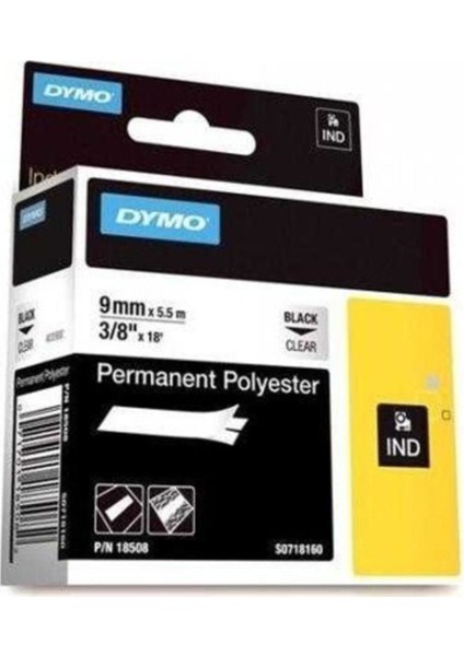 Şeffaf ve Siyah Polyester Şerit 9mm x 5.5m, Dayanıklı ve Çok Amaçlı Kullanım Için Uygun