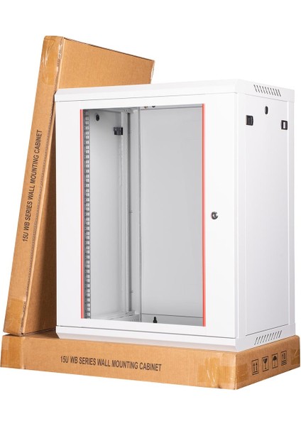- 15U 19" Duvar Tipi Rack Kabinet – Genişlik: 600 mm | Derinlik: 450 mm – Açık Gri (Demonte)