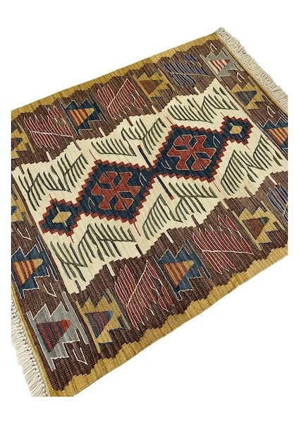 El Dokuma Uşak Kilimi 94X123 Krem Kahve Kök Boya %100 Yün Kilim fiyatları