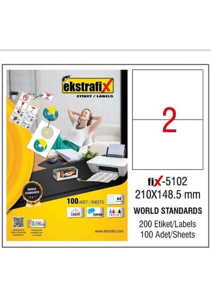 Lazer Etiket 210X148.5MM, FIX-5102, Dayanıklı ve Yüksek Kaliteli Etiket Seti