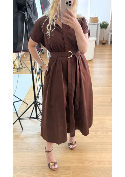 Koyu Kahve Kemerli Gömlek Elbise fiyatları