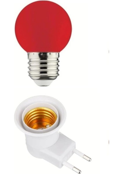Açma Kapama Anahtarlı Duy Fişli + 1W Tasarruflu Renkli E27 LED Gece Lambası Kırmızı Işık - LED Ampul