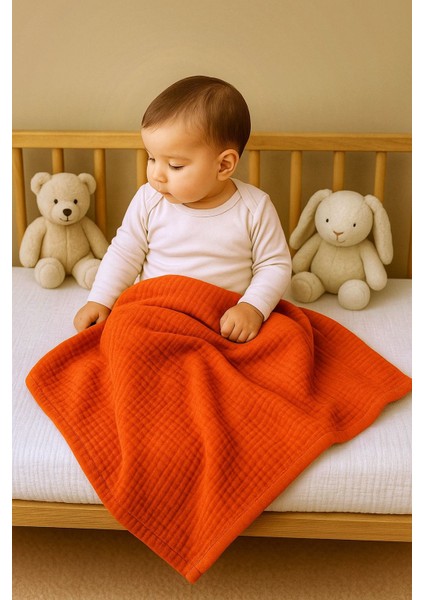 Ftbabycollection %100 Pamuk 4 Katlı Müslin Bebek Battaniyesi Kiremit Oeko-Tex Sertifikalı Müslin Örtü 110X120 cm fiyatları