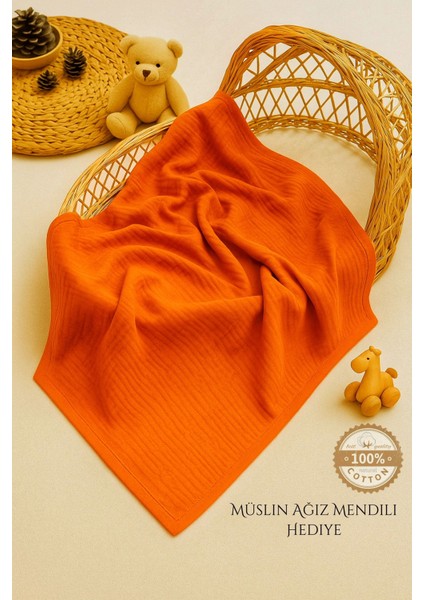 Ftbabycollection %100 Pamuk 4 Katlı Müslin Bebek Battaniyesi Kiremit Oeko-Tex Sertifikalı Müslin Örtü 110X120 cm