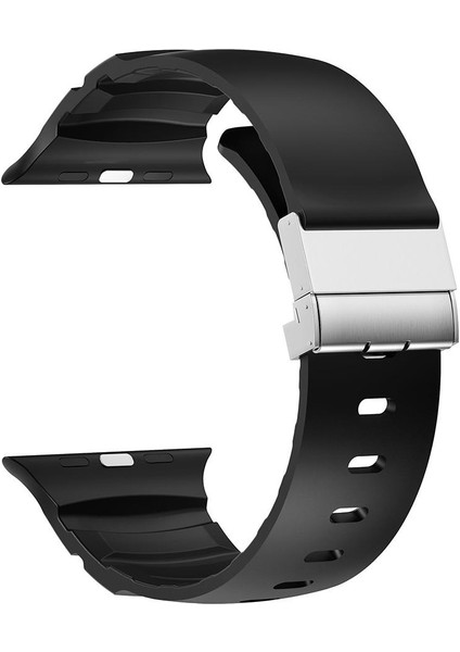 Apple Watch 7 8 9 45 mm Uyumlu Silikon Kordon Ayarlanabilir Klipsli Metal Tokalı Kayış