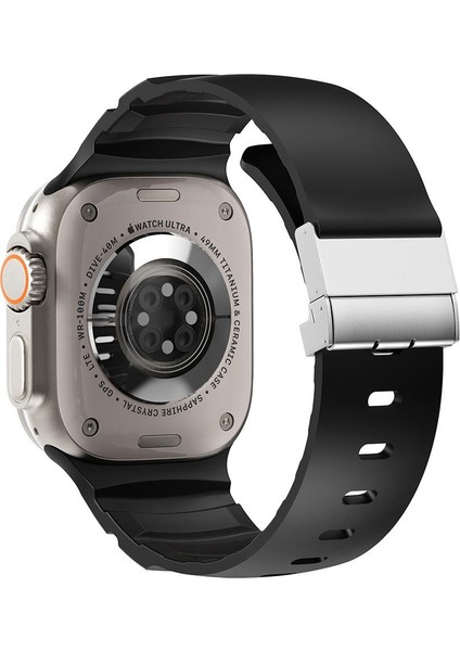 Apple Watch 7 8 9 45 mm Uyumlu Silikon Kordon Ayarlanabilir Klipsli Metal Tokalı Kayış fiyatları