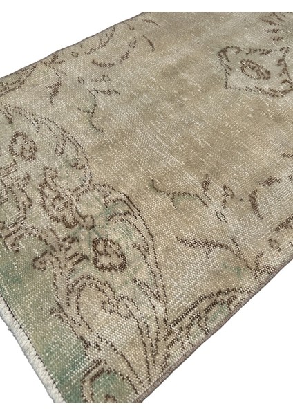 Vintage Beyaz Yeşil Yolluk 75X260 Eskitme %100 Yün Halı Yeşil modelleri