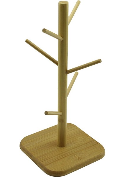 6 Kollu Ahşap Bambu Organizer Askılık Fincan - Kupa Bardak Kare TABAN=16CM Y=34.5cm (5064)