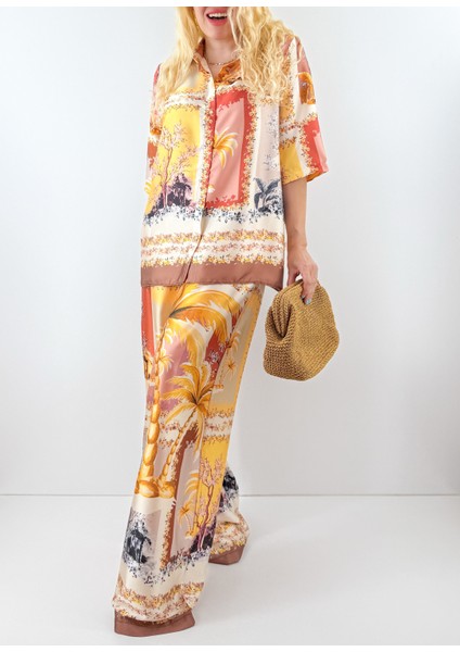 Özel Baskı Saten Gömlek Pantolon Takım