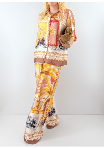 Özel Baskı Saten Gömlek Pantolon Takım modelleri