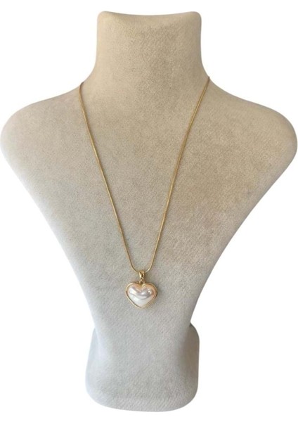 Incili Kalp Gold Kolye