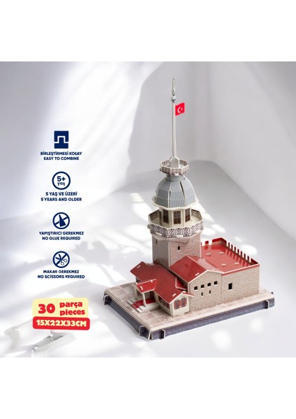 Kız Kulesi 3D Puzzle 30 Parça Eğitici ve Dekoratif Kağıt Maket Kolay Montaj Çocuk ve Yetişkinler fiyatları