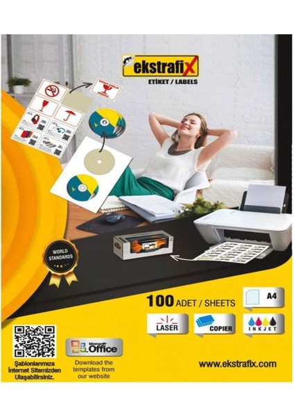 100 Yaprak Laser ve Inkjet Etiket, 70X70MM, Yüksek Kalite, Kolay Kullanım