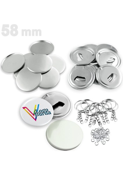 58 mm Buton Anahtarlık Açacak (Sarf) 250 Adet, Şık ve Kullanışlı Ürün Seti