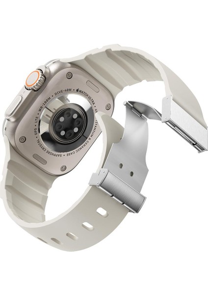 Apple Watch Ultra / Ultra 2 49 Uyumlu Silikon Kordon Ayarlanabilir Klipsli Metal Tokalı Kayış