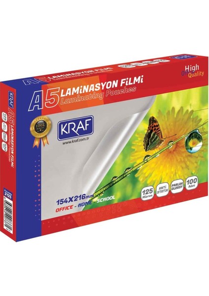 Parlak Laminasyon Filmi A5 125 Mikron 100'LÜ, Yüksek Kalite Koruyucu Film