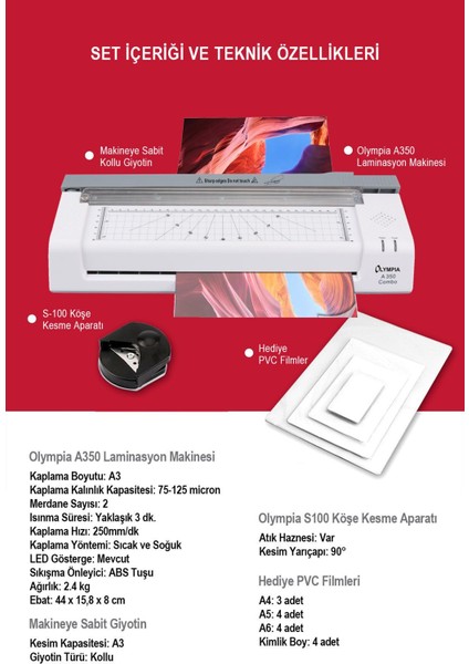 A3 Laminasyon Makinesi Combo Seti, Hızlı ve Kullanışlı Ofis Cihazı fiyatları