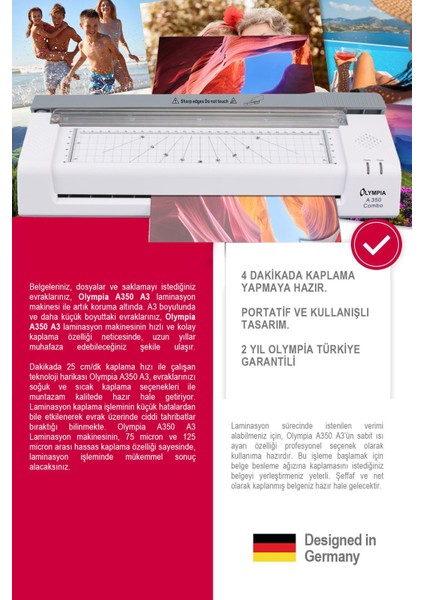 A3 Laminasyon Makinesi Combo Seti, Hızlı ve Kullanışlı Ofis Cihazı modelleri