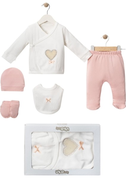 Kutulu 5 Parça Hastane Çıkışı Kalpli Zıbın Takımı 0-3 Ay Hastane Çıkış Seti