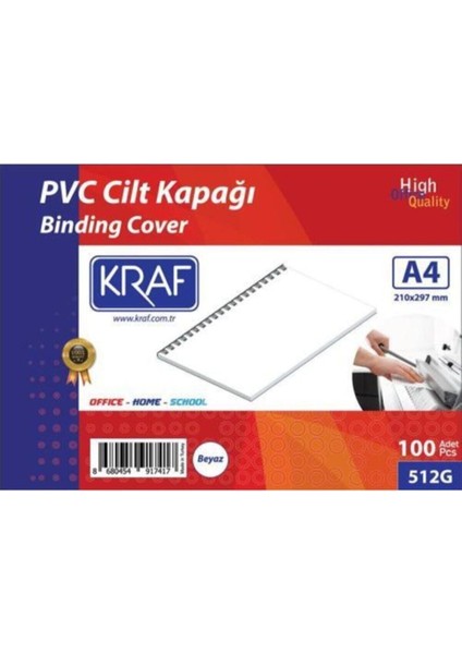 512G Cilt Kapağı A4 160MIC, 100'LÜ, Beyaz, Yüksek Kalite ve Dayanıklı Kullanım