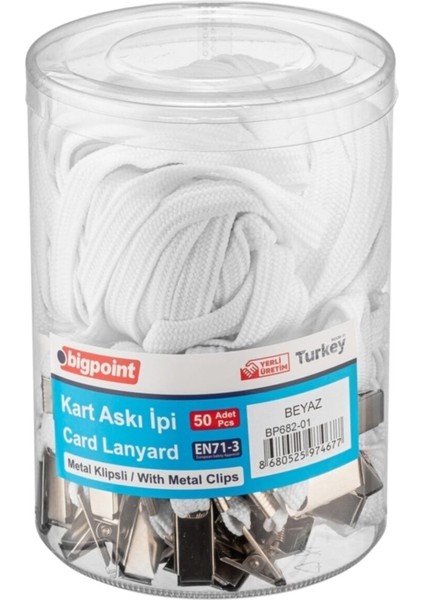 Yumuşak ve Dayanıklı Metal Klipsli Yaka Ipi, Beyaz Renk, Yerli Üretim
