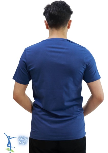 Erkek Slim Fit V Yaka Tişört - Dar Kesim Basic Günlük T-Shirt Indigo fiyatları