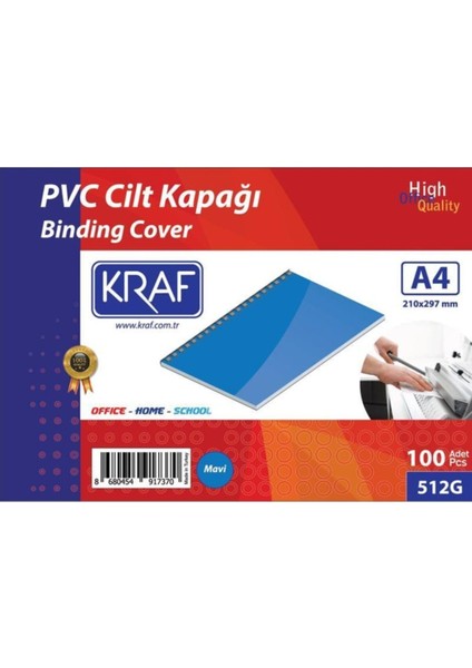 A4 160 Micron Mavi Cilt Kapağı, 100'LÜ, Dayanıklı ve Şık Tasarım