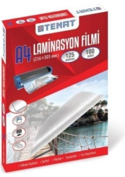 A4 216X303 Laminasyon Filmi, 100'LÜ Paket, Yüksek Kalite, Kullanışlı ve Dayanıklı