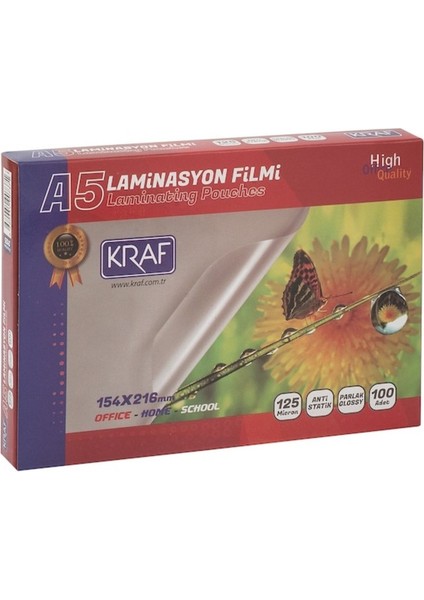 Parlak Laminasyon Filmi A5 125M 100'LÜ Paket, Yüksek Kalite, Şeffaf ve Dayanıklı Ürün